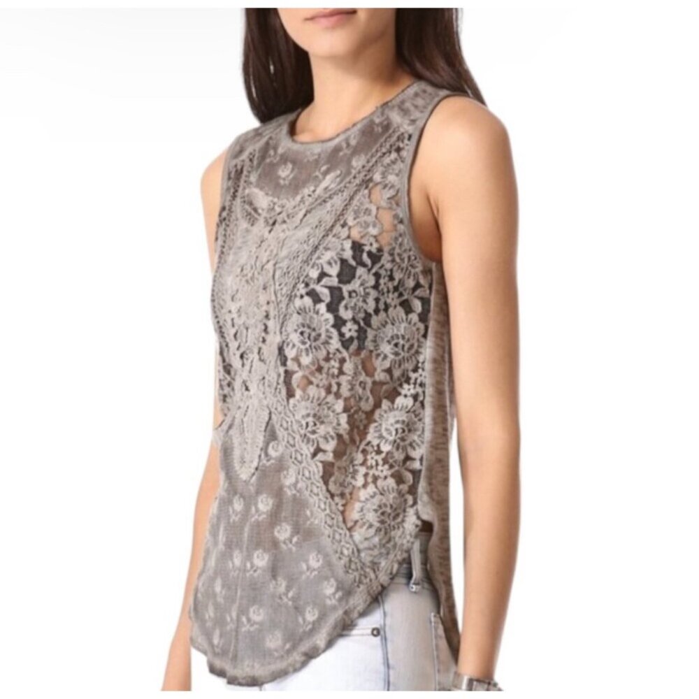 Free People Gray Lace Overlay Sleeveless Top - Picture 3 of 16